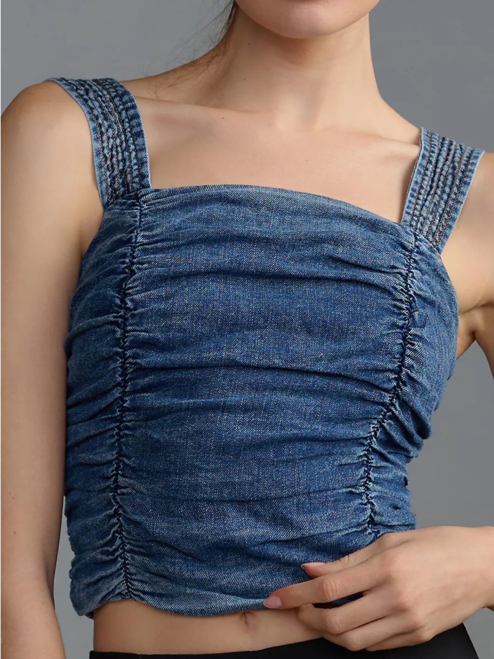 Anthropologie Pilcro Denim Square Neck Ruched Tank Sz L